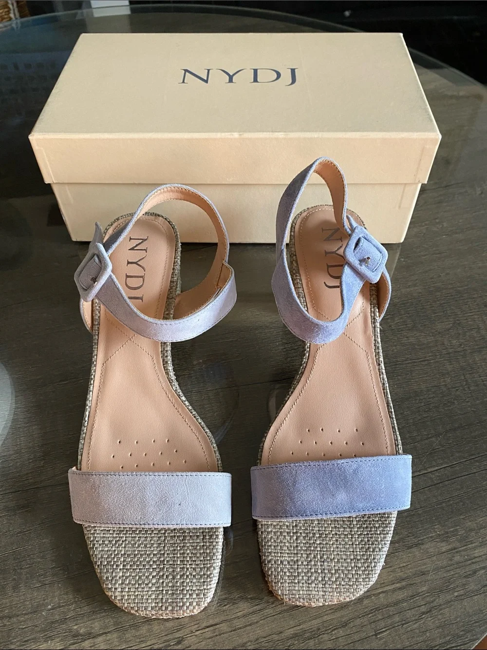 NYDJ Light Blue Suede Ankle Strap Heels